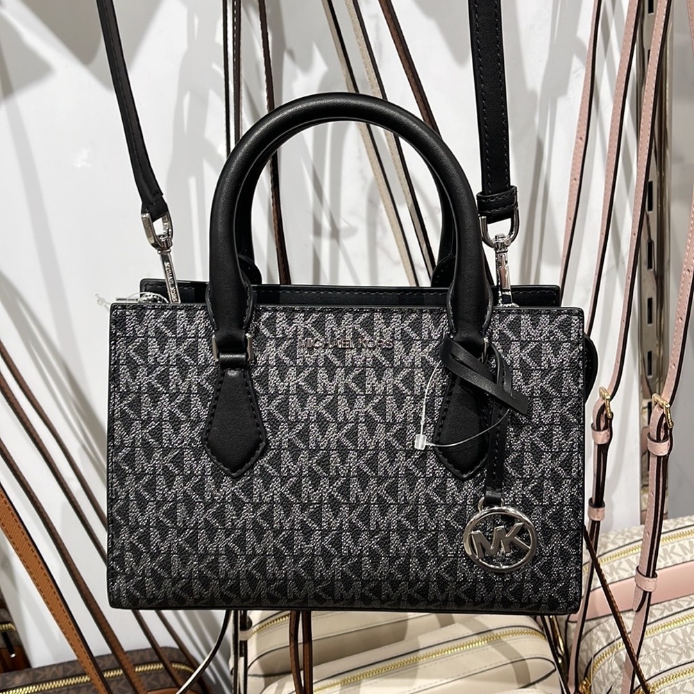 MICHAEL KORS
Sheila Small Faux Saffiano Leather Satchel
Black/Silver  
NWT - Picture 2 of 16